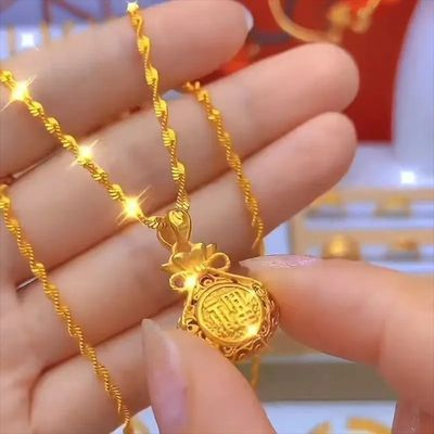 【买一送一】高级花丝镂空吊坠项链福字金版福袋男女款沙金项链