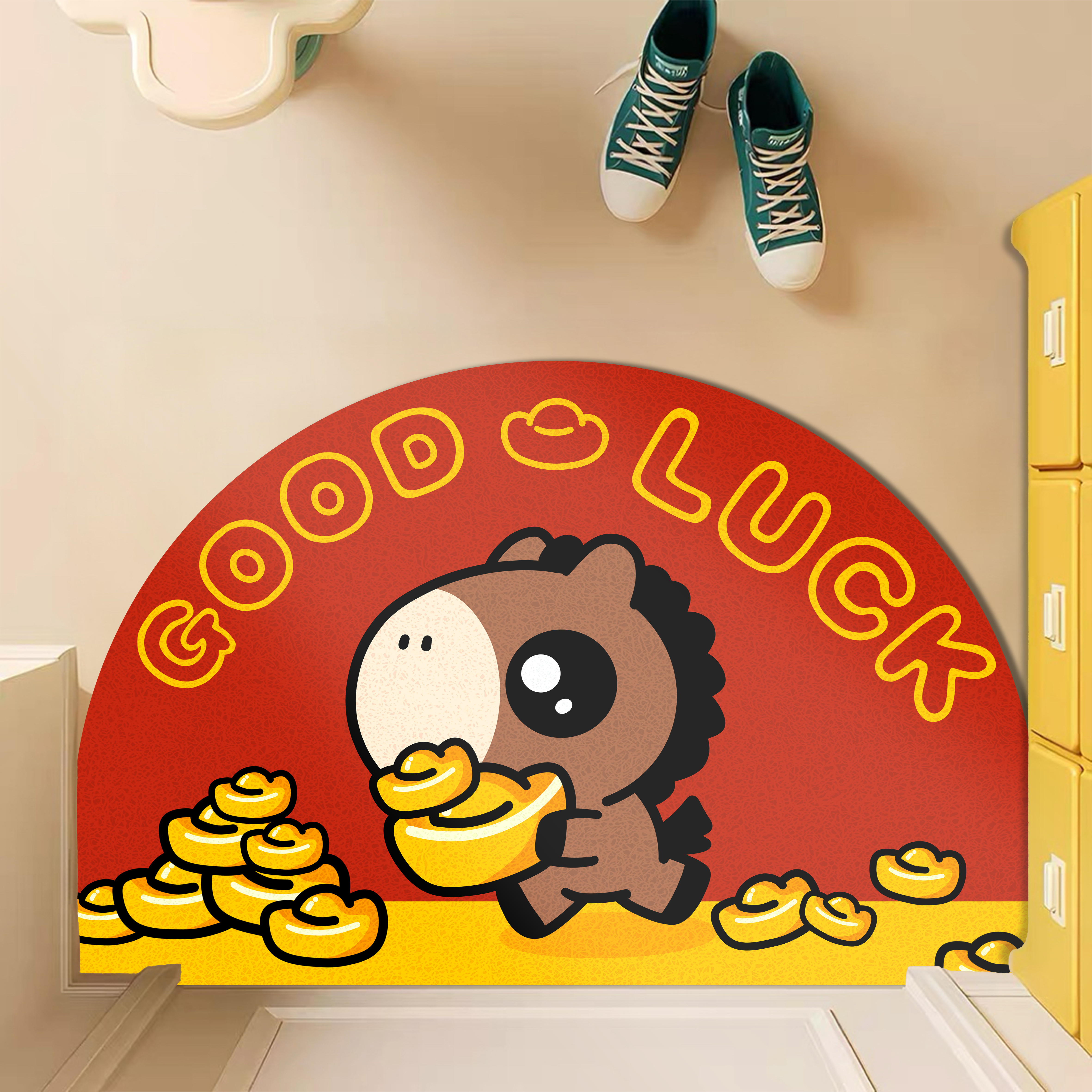 新年马年丝圈地垫入户门防滑喜庆进门玄关卡通家用防滑脚垫