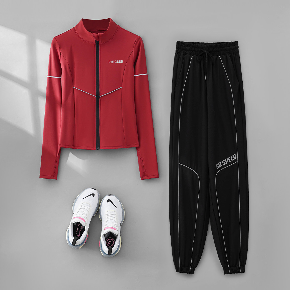 红色运动套装女春季速干外套瑜伽服户外登山专业健身房跑步训练服