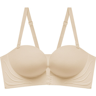 前扣无肩带内衣女聚拢小