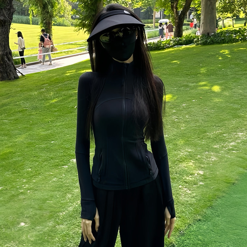 修身冰丝防晒衣女2025新款夏季爬山穿搭紧身外套瑜伽套装运动上衣