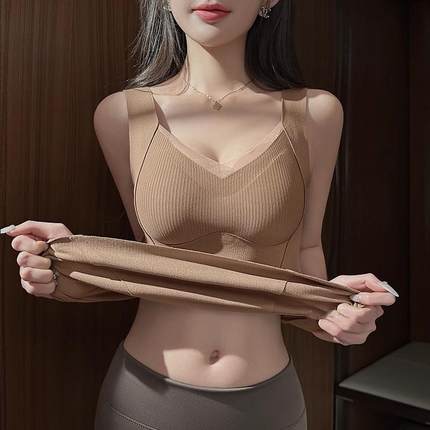 发热保暖背心内衣女带胸垫2024秋冬季加绒加厚V领内搭打底衫上衣