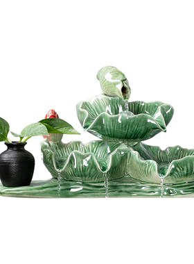 创意小型陶瓷循环流水摆件鱼缸客厅办公室桌面喷泉装饰招财礼品