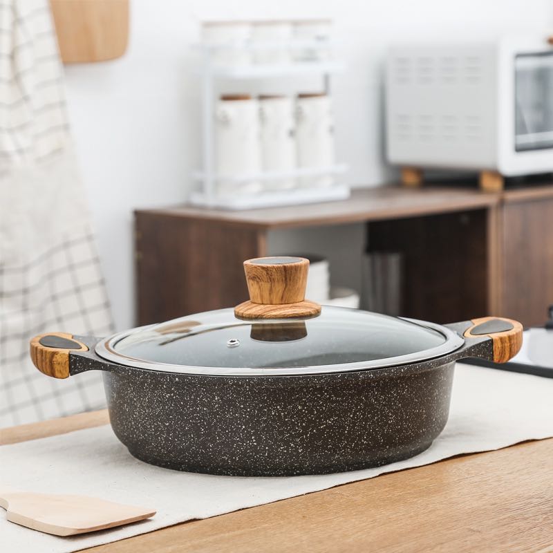 鸳鸯锅麦饭石不粘锅汤锅带格火锅焖锅专用锅电磁炉锅家用燃气通用