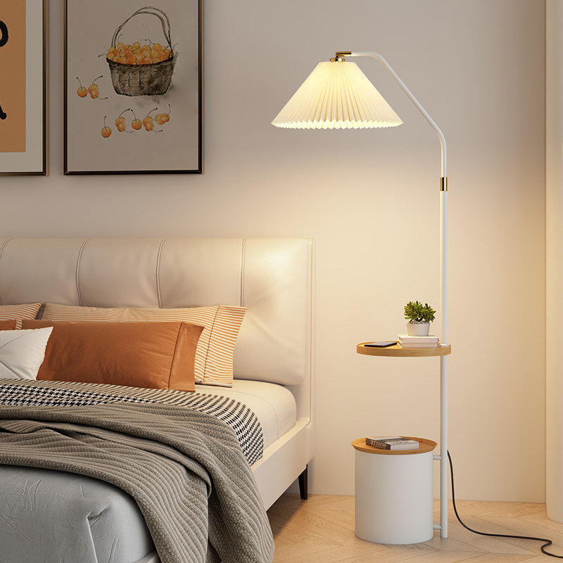 百褶落地灯卧室灯床头柜一体新款置物法式奶油风客厅沙发边几台灯,家装灯饰光源,置物功能落地灯,淘宝优惠券,粉丝福利购,淘宝优惠卷