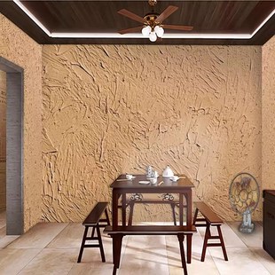 黄泥墙面装饰壁纸农村土菜馆泥巴土墙饭店复古风格装修农家东墙纸