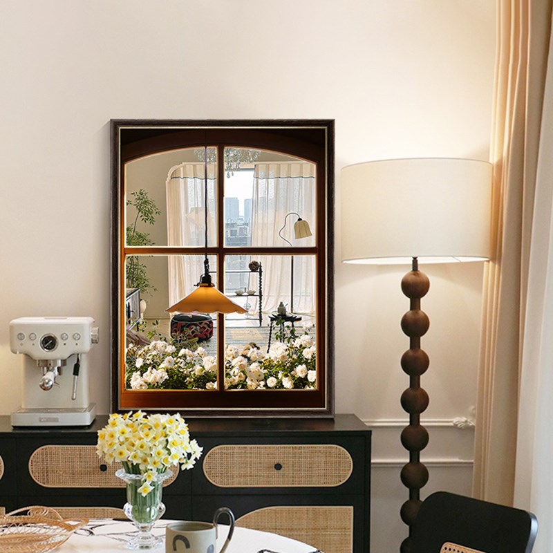 《窗前花灯》法式中古风窗户镜子画房间斗柜摆画复古卧室桌面挂画