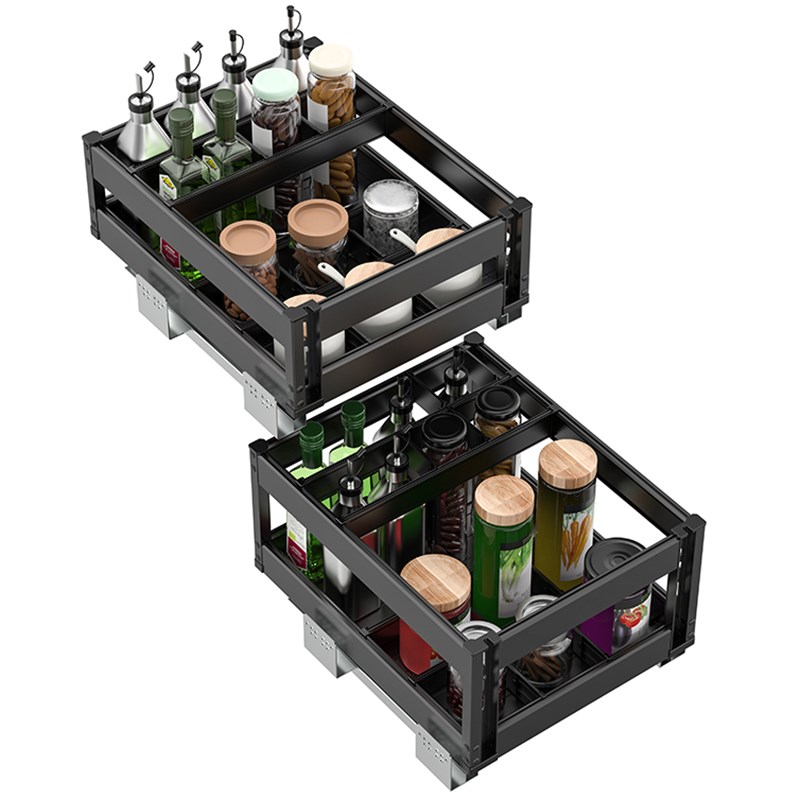 浅拉篮350深400调味篮300碗篮450橱柜铝合金拉拦抽屉式阻尼双层篮