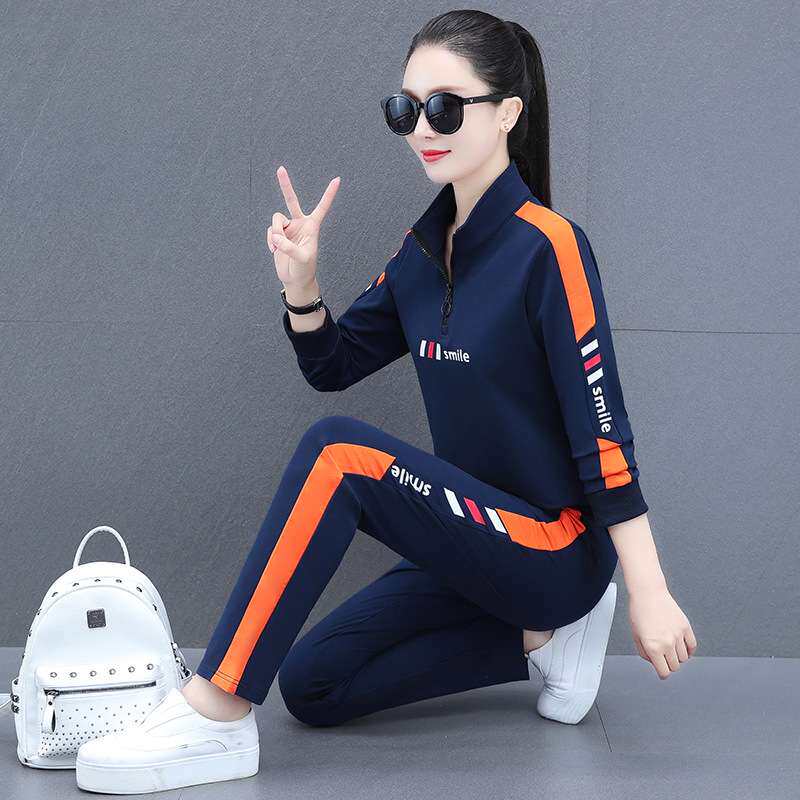 秋冬时尚休闲女款户外运动加绒加厚套装喜气妈妈广场舞大码套装