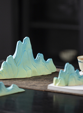 蓝色白瓷假山小摆件创意微景观造景陶瓷玄关新中式装饰品软装摆设