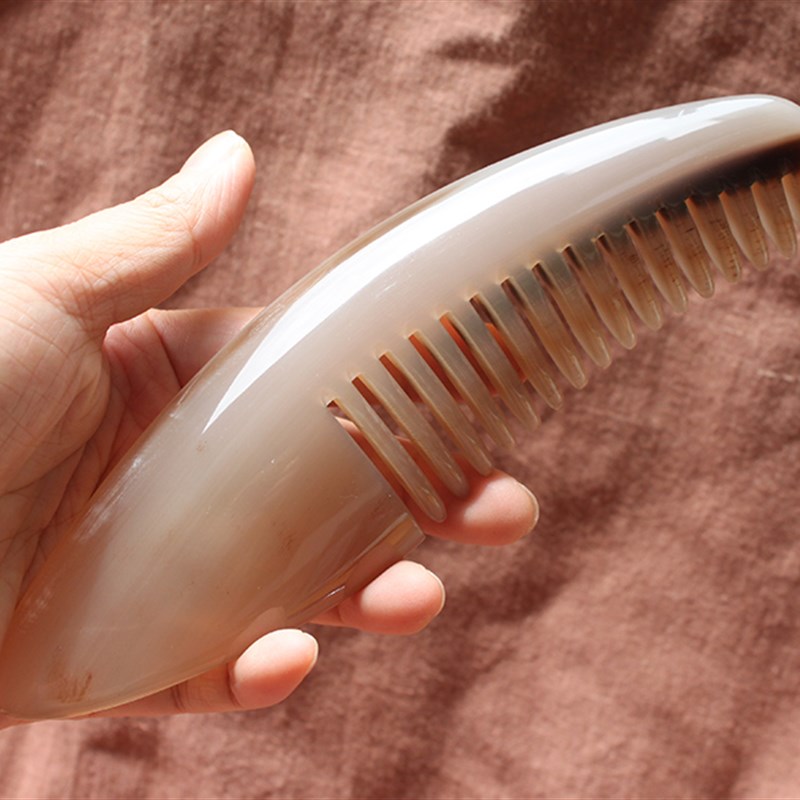 七夕节礼物手工天然老白牛角梳子白水B060卷发宽齿按摩梳老料免压