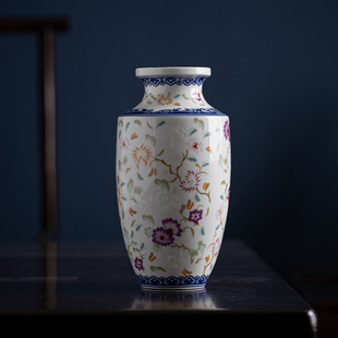 富玉玲珑瓷花瓶卧室陶瓷器中式家居装饰品电视柜摆件复古花瓶家用