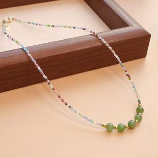 天然碧玉项链糖果尖晶彩色甜美锁骨链尖晶石碧玺色项链女夏天A23