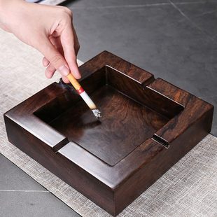 烟灰缸黑复古客厅家用定制檀中式 实木潮流大号创意个性 带盖烟灰缸