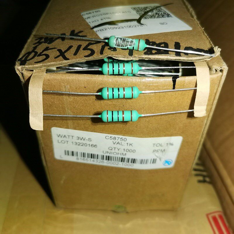 10个8元 3W1K 1% UNIOHM 1MM粗铜脚金属膜发烧电阻 5*15MM
