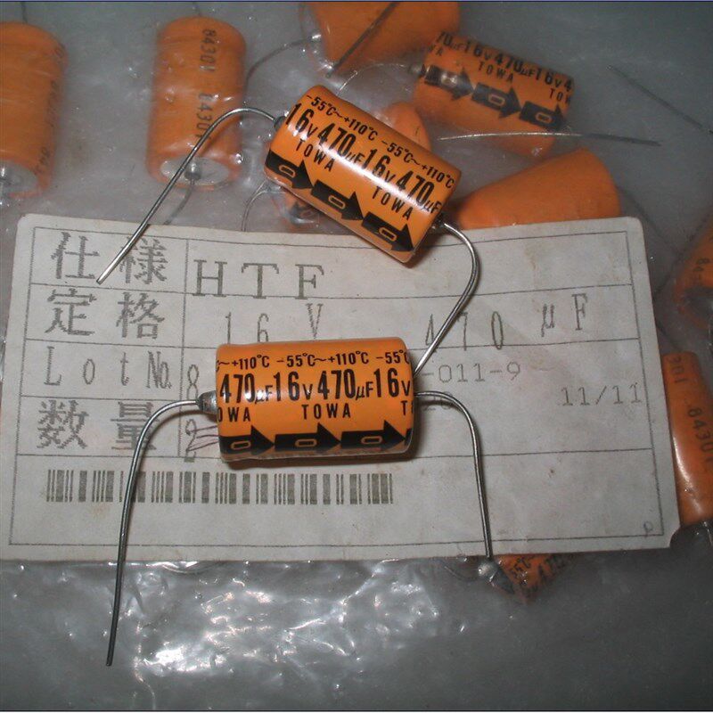 日本TOWA 16V 470UF 110 古董轴向电容可代25V470UF 16X26MM