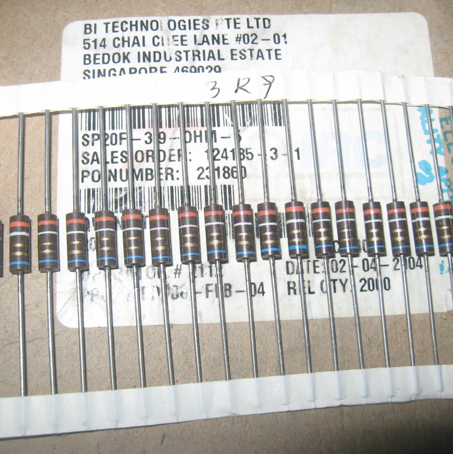 10个5元IRC 1W 3.9R 5%胶木壳线绕功率电阻 (SP20F0.5W体积)