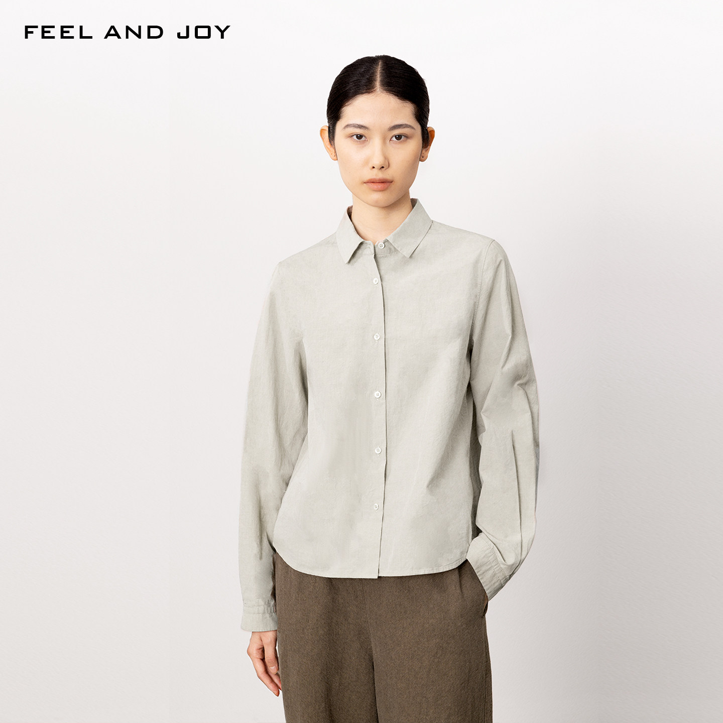 FEELANDJOY秋季新款进口匹马棉衬衫女经典简约通勤羊绒百搭上衣