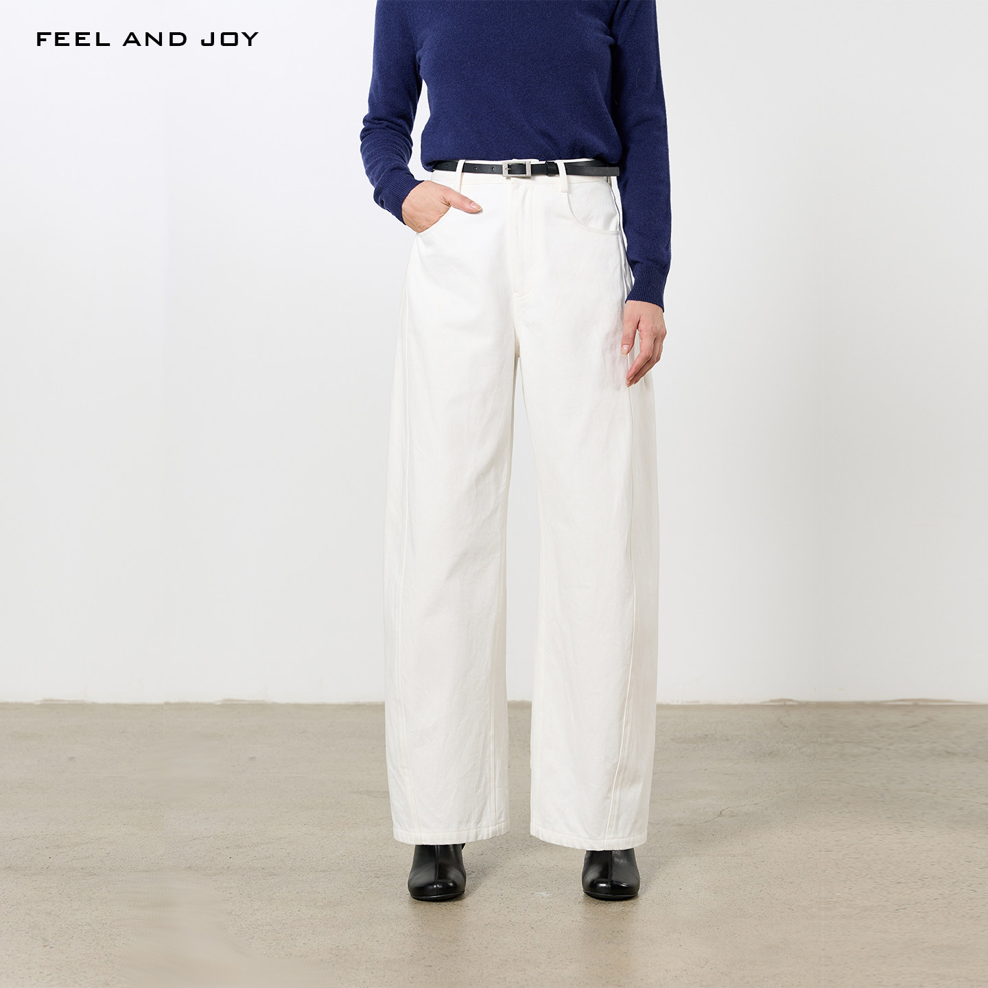 FEEL AND JOY秋冬中高腰弯刀裤女垂感阔腿裤纯棉新款直筒休闲长裤