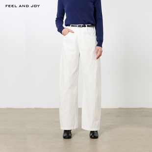 AND 直筒休闲长裤 JOY秋冬中高腰弯刀裤 纯棉新款 女垂感阔腿裤 FEEL