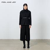 JOY双面羊羔毛大衣女100%绵羊毛外套 FEEL AND 围脖高级感大衣