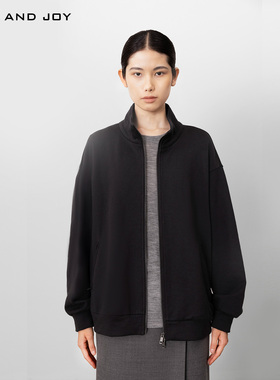 FEEL AND JOY经典高领拉链卫衣女精织棉+山羊绒宽松休闲开衫外套