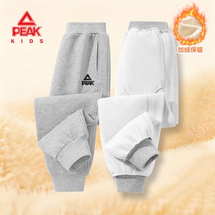 匹克童装儿童加绒裤子男童运动裤青少年长裤加厚冬季女孩卫裤灰色