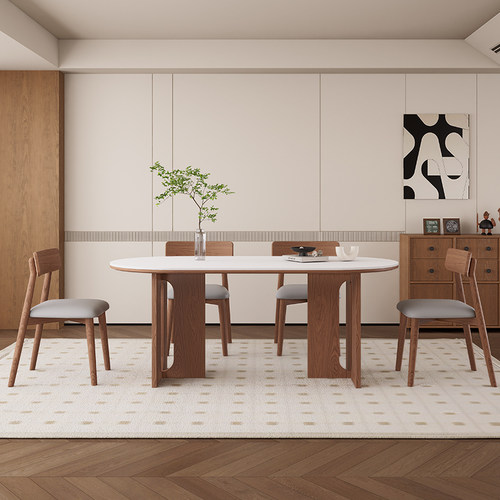 佳嘉美家居2025年新款岩板实木餐桌椅组合家用高端饭厅吃饭桌子