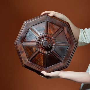 老挝大红酸枝果盘家用客厅红木干果盘实木零食糖果盒中式九格带盖