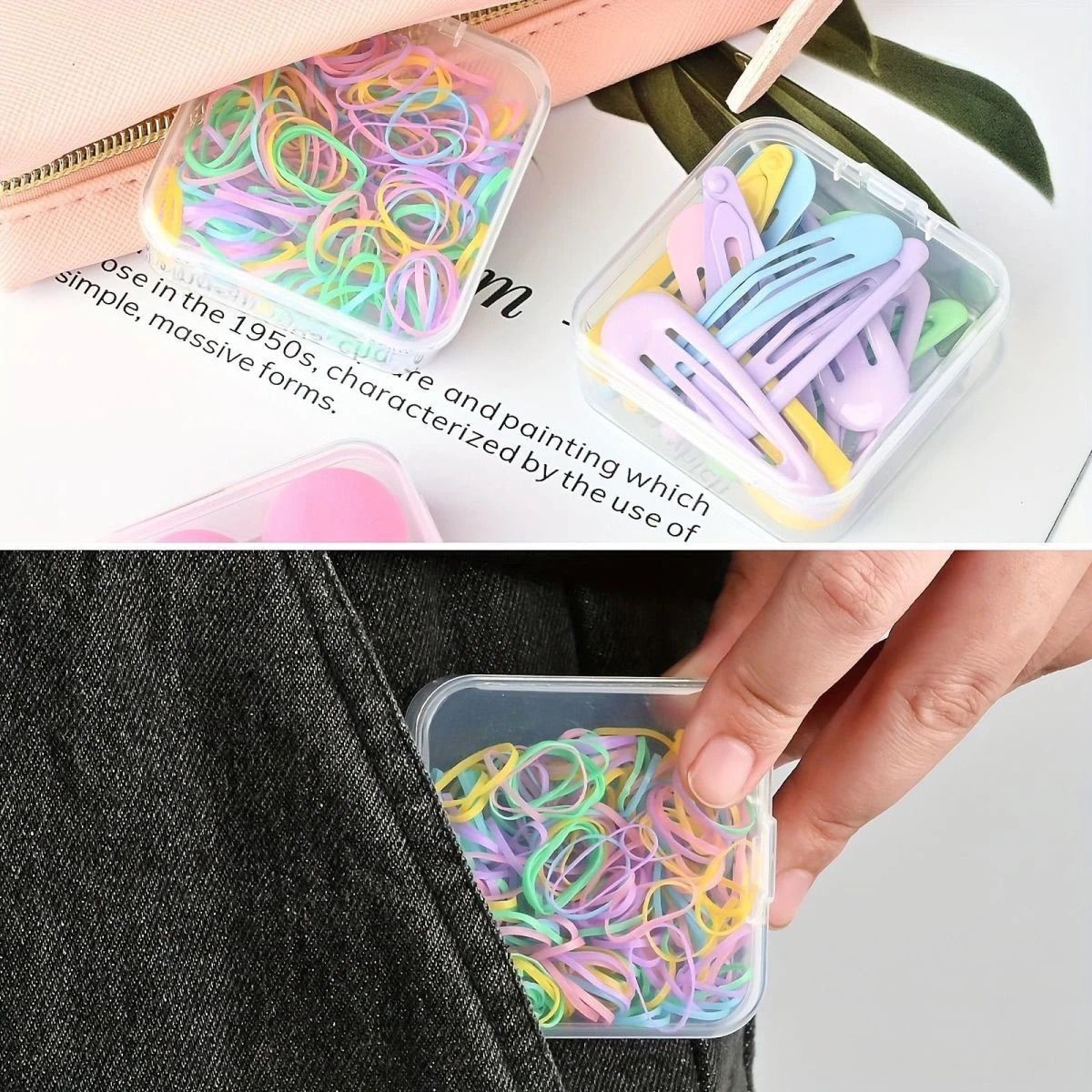 分格整理透明盒彩色橡皮筋发圈儿童成人通用小胶圈一次性发饰收纳