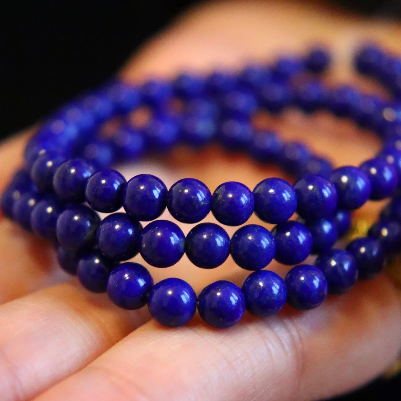 天然原矿青金石多圈手链108颗佛珠手串老矿料几乎无白无金男女款