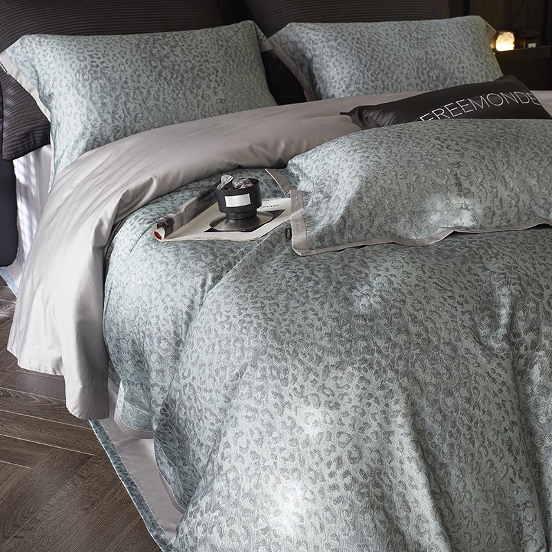 轻奢高级感100S天丝棉四件套数码印花被套床单奢华别墅样板间床品