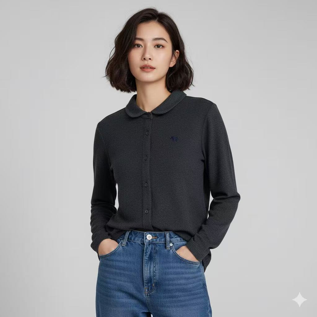 suwona德绒大码保暖翻领长袖t恤