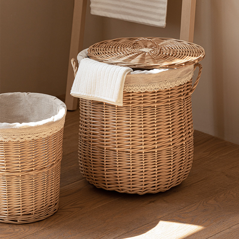 柳编脏衣篮脏衣服收纳筐藤编带盖子化妆室浴室放衣服脏衣篓整理箱