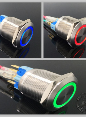 金属按钮22mm带自锁环形带灯不锈钢按钮开关防水防尘24v12v220v6v