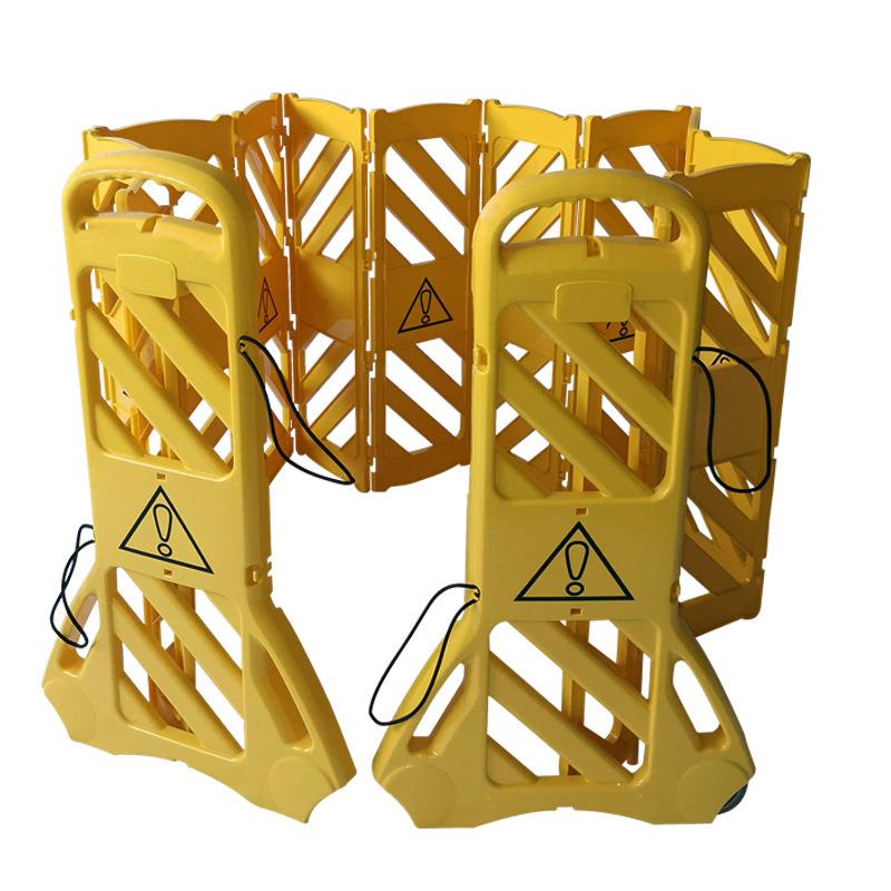 黄色塑料安全屏障伸缩围栏便携式可折叠轮式防护栏折叠围栏