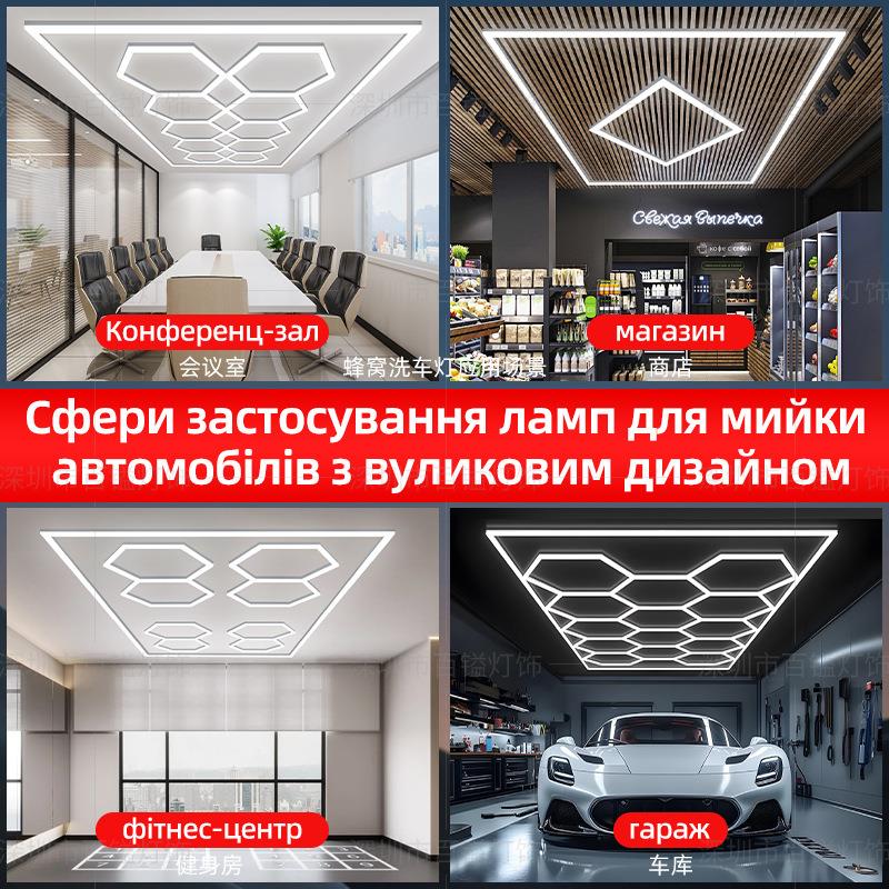 蜂窝灯洗车六角形车库灯 健身房地下室仓库led汽车美容店工位灯