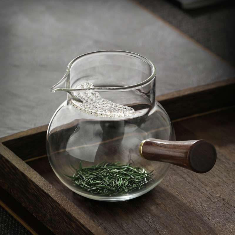 月牙过滤公道杯玻璃带茶漏茶滤一体绿茶泡茶器大号侧把泡茶壶单壶