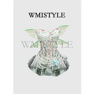 欧洲WMISTYLE女dj穿搭精灵舞台装蕾丝鱼骨翅膀蓬蓬裙花仙子演出服