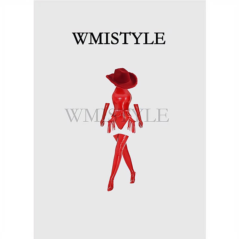 欧洲WMISTYLE设计 酒吧红色性感紧身漆皮连体衣演出服套装