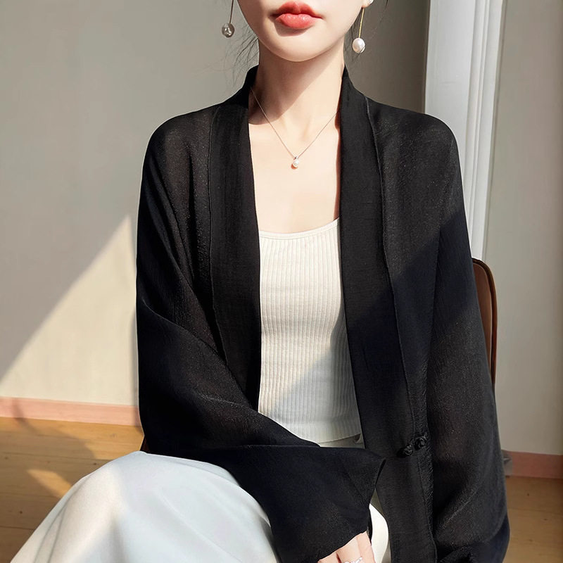 白色防晒开衫薄外套国风女装夏季配吊带裙披肩外搭新中式气质上衣