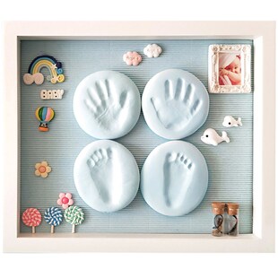 新生儿婴幼儿满月百天周岁手脚印手足印白色实木相框胎毛脐带