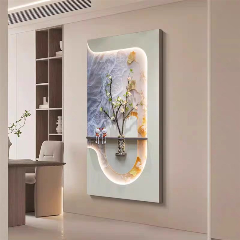 奶油风玄关装饰画竖版水培绿植挂画3D砂岩肌理画高级感艺术玄关画
