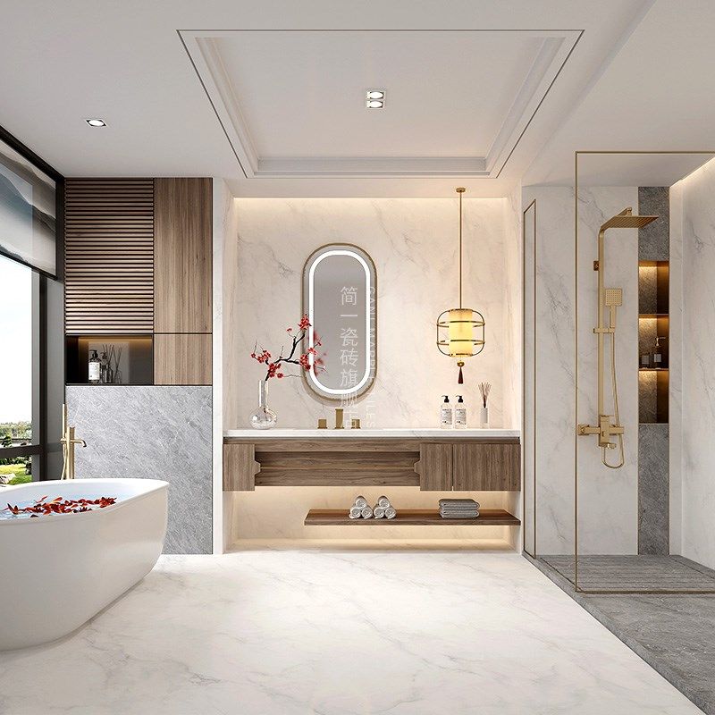 简一冰岛白厨卫空间用砖大理石岩板防滑耐磨墙砖地砖*