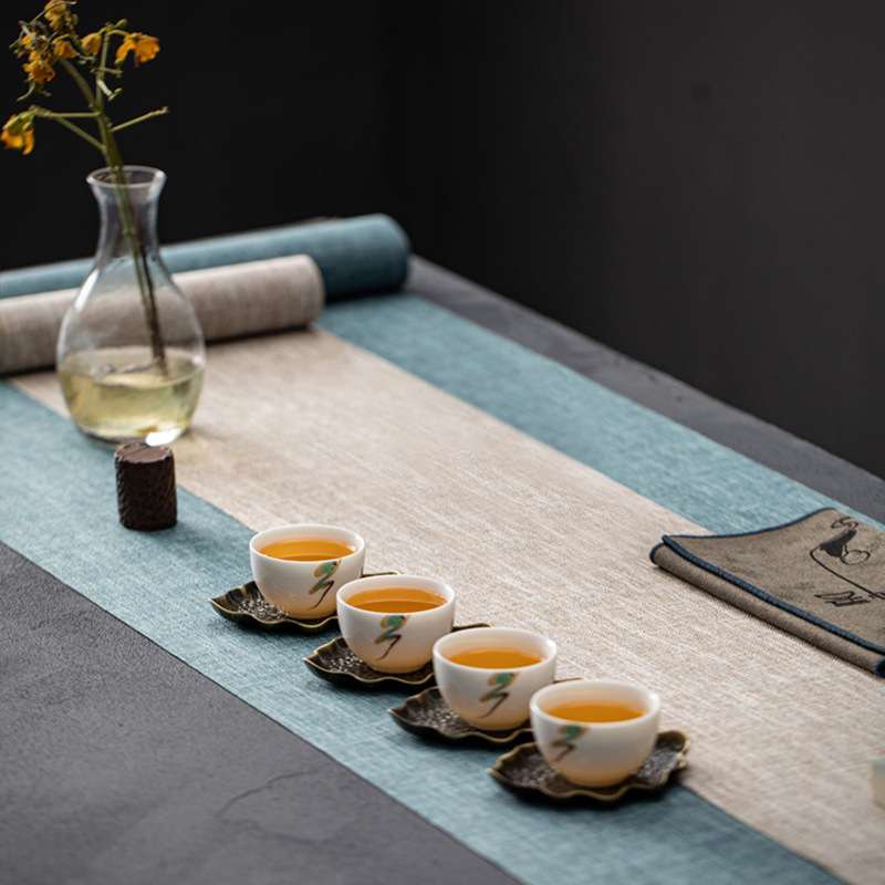 优茶道日式禅意布艺茶席家用棉麻高端中国风桌布桌旗茶桌垫布防水