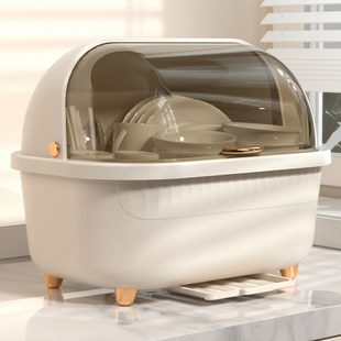 半翻盖碗柜塑料家用碗碟碗盘沥水餐具分类收纳置物架 防尘抽屉式