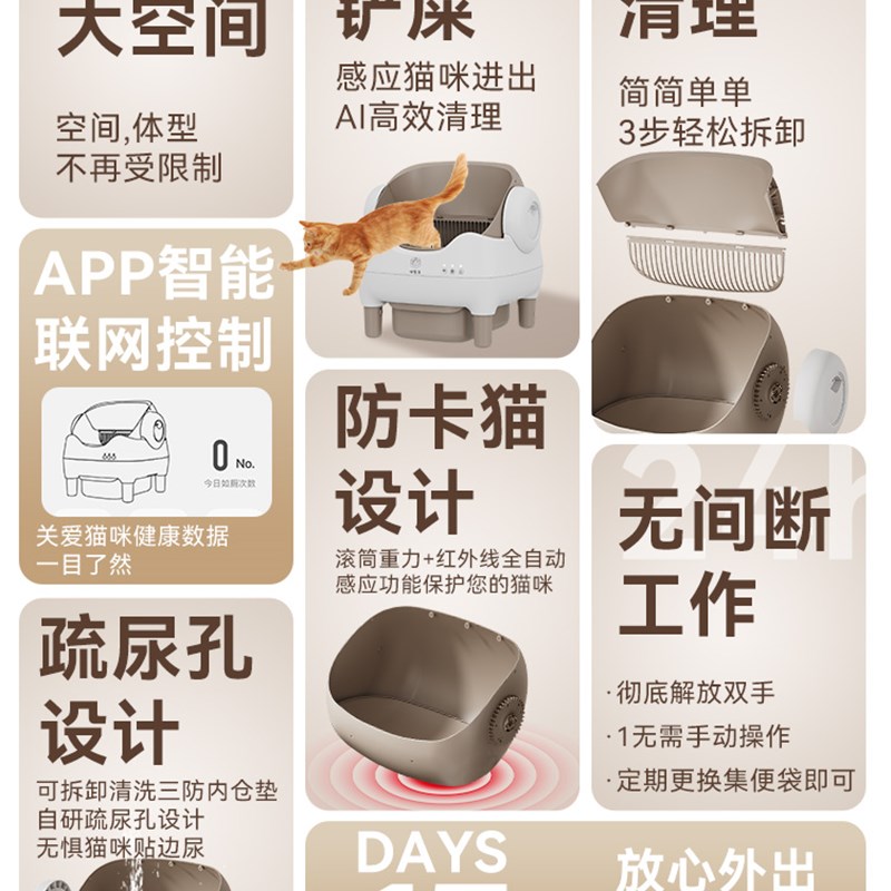 喵智洁全自动智能猫砂盆大号半开放式铲屎机防溅W猫厕所可拆洗