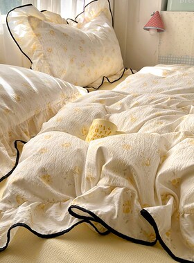 花边双层纱床上用品四件套全棉2B025新款床单被套罩宿舍三件套