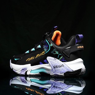 旋转纽扣男鞋子秋冬季青少年学生防水皮面L跑步大童加绒保暖运动