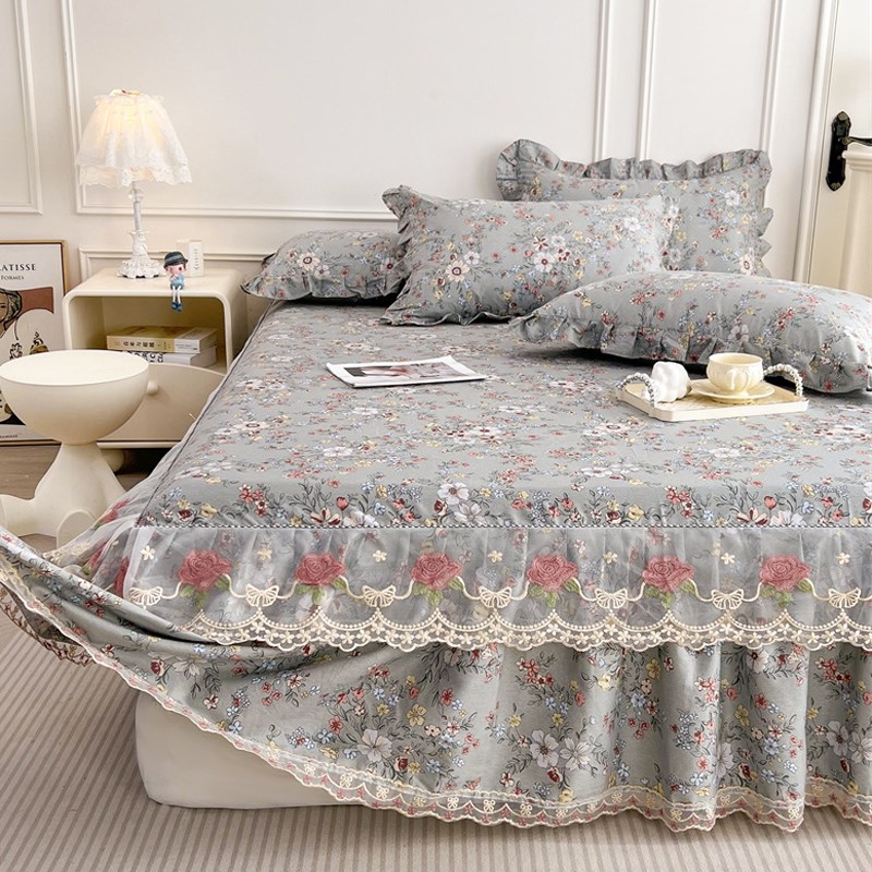 春夏全棉薄款床裙单件1米8公主蕾丝花边床罩S带裙边床单三件套